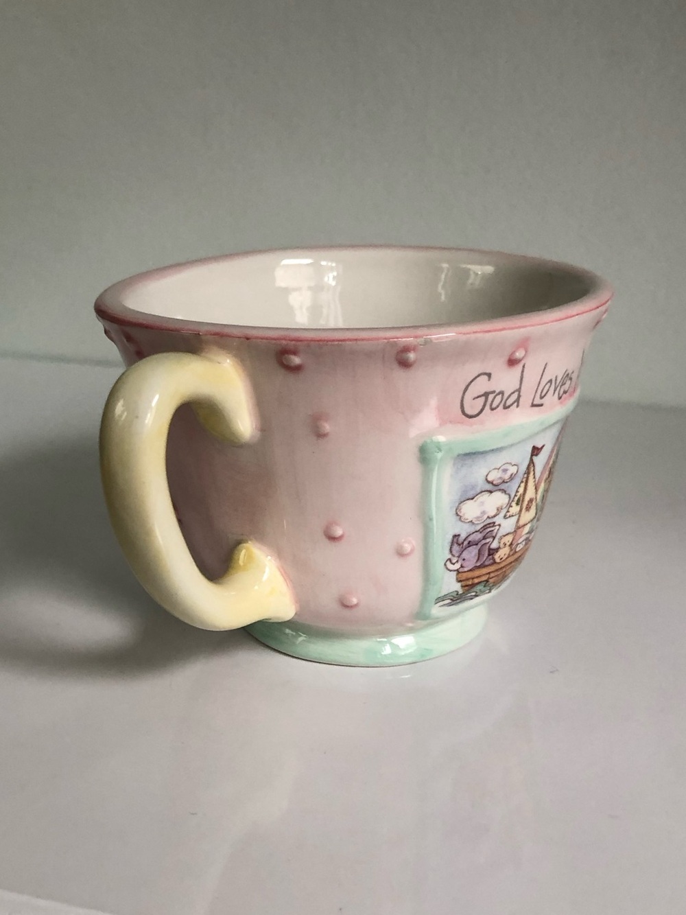 Vintage Y2K God Loves You Noah’s Ark Pastel Two-Handled Decorative Cup - Picture 4 of 12